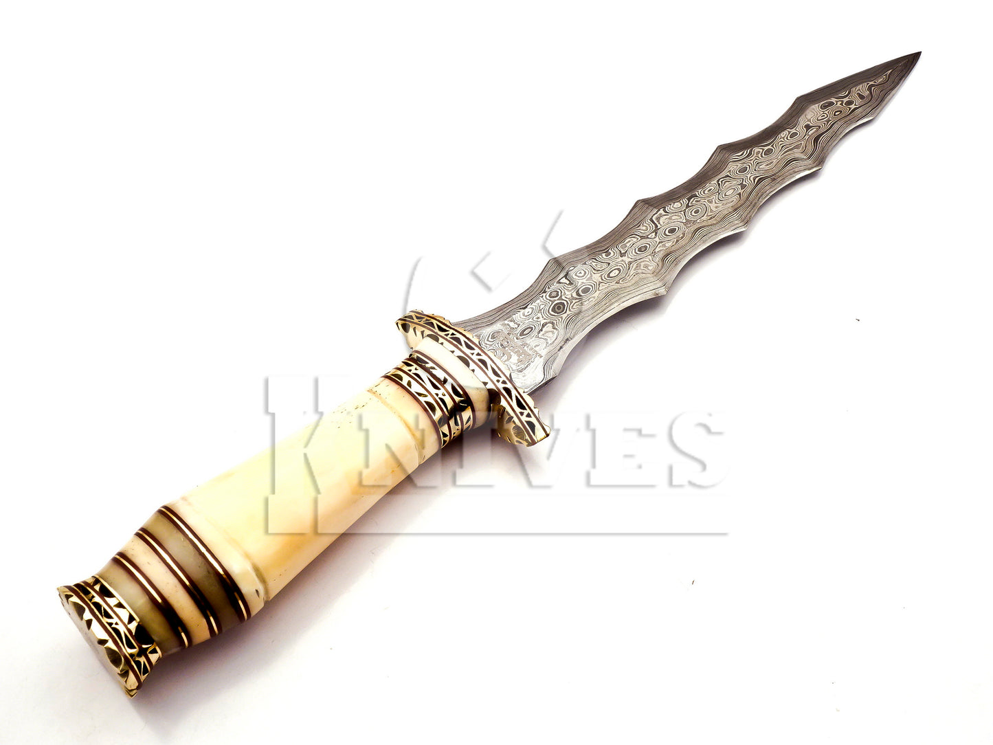 Damascus Steel Wavy Dagger with Camel Bone Handle