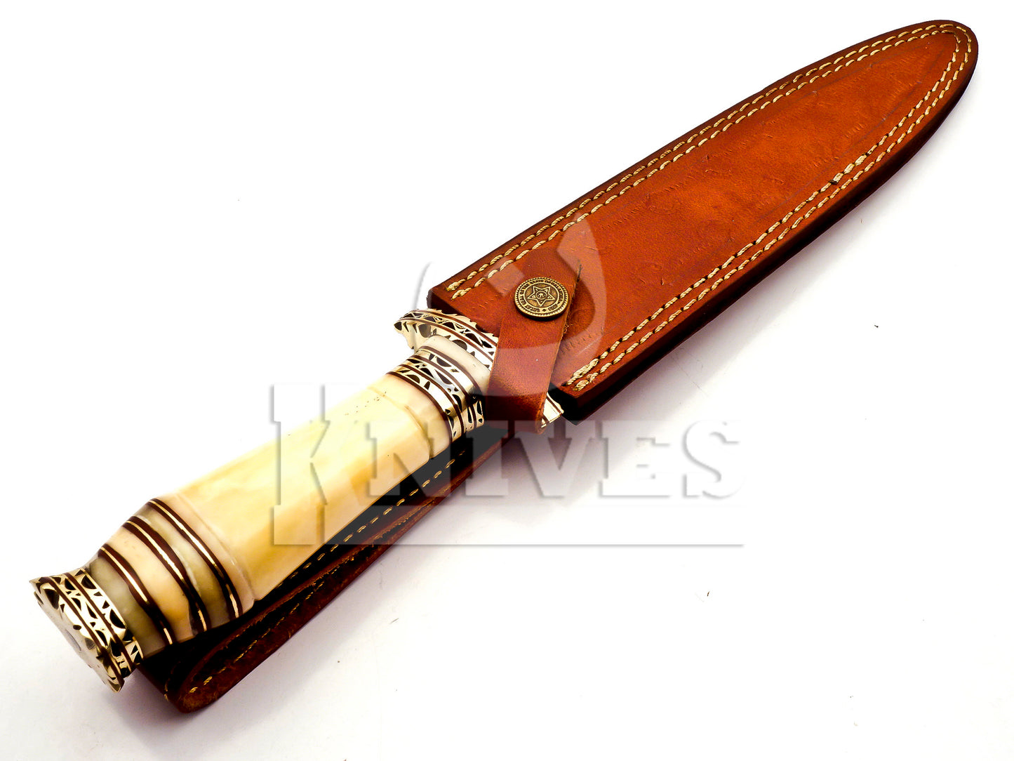 Damascus Steel Wavy Dagger with Camel Bone Handle