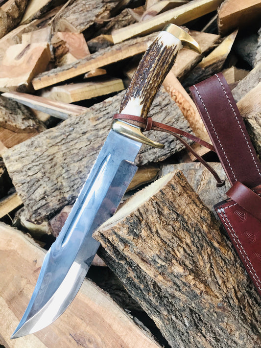 Damascus Bowie Knife with Stag Horn Handle