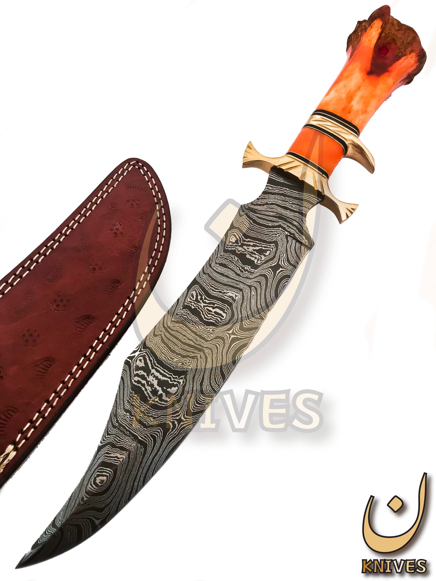 Damascus Steel Bowie with Camel Bone Handle